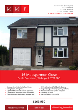 16 Maesgarmon Close Castle Caereinion, Welshpool, SY21 9BQ