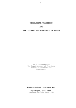 Vernacular Tradition and the Islamic Architecture of Bosra, 1992