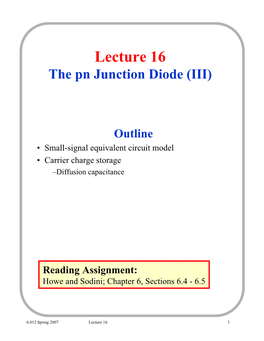 Lecture 16 the Pn Junction Diode (III)