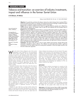 An Overview of Industry Investments, Impact and Influence in the Former Soviet Union a B Gilmore, M Mckee