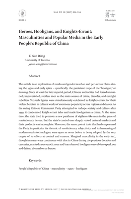 Heroes, Hooligans, and Knights-Errant: Masculinities and Popular Media in the Early People’S Republic of China