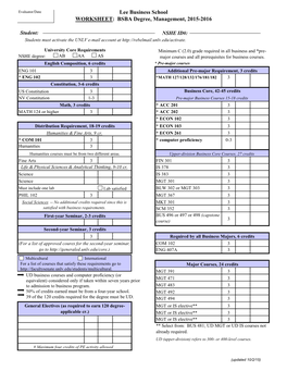 Lee Business School WORKSHEET: BSBA Degree, Management, 2015-2016