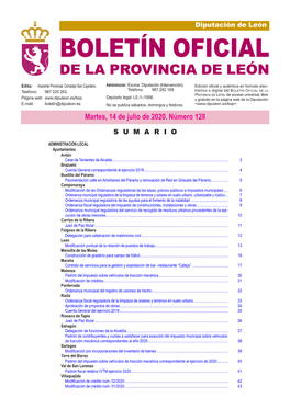 BOLETÍN OFICIAL DE LA PROVINCIA DE LEÓN Edita: Imprenta Provincial