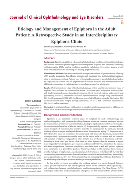 Etiology and Management of Epiphora in the Adult Patient: a Retrospective Study in an Interdisciplinary Epiphora Clinic