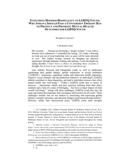 Why Indiana Should Pass a Conversion Therapy Ban to Protect and Promote Mental Health Outcomes for Lgbtq Youth