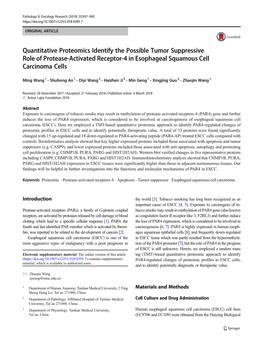 Quantitative Proteomics Identify the Possible Tumor Suppressive Role of Protease-Activated Receptor-4 in Esophageal Squamous Cell Carcinoma Cells