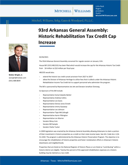 93Rd Arkansas General Assembly: Historic Rehabilitation Tax Credit Cap Increase