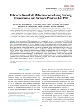 Fishborne Trematode Metacercariae in Luang Prabang, Khammouane, and Saravane Province, Lao PDR