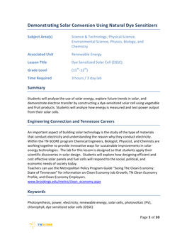 Demonstrating Solar Conversion Using Natural Dye Sensitizers