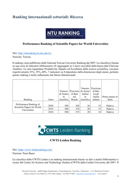 Performance Ranking of Scientific Papers for World Universities