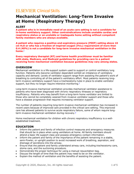 Mechanical Ventilation: Long-Term Invasive at Home (Respiratory Therapy)
