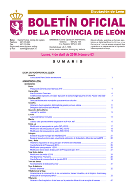 BOLETÍN OFICIAL DE LA PROVINCIA DE LEÓN Edita: Imprenta Provincial