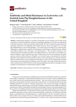 Antibiotic and Metal Resistance in Escherichia Coli Isolated from Pig Slaughterhouses in the United Kingdom