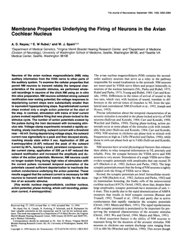 Membrane Properties Underlying the Firing of Neurons in the Avian Cochlear Nucleus