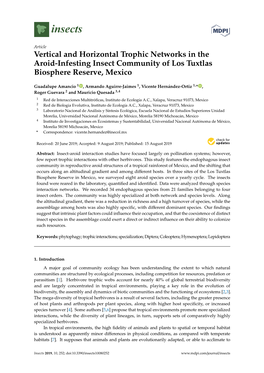 Vertical and Horizontal Trophic Networks in the Aroid-Infesting Insect Community of Los Tuxtlas Biosphere Reserve, Mexico