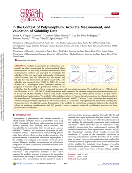 Accurate Measurement, and Validation of Solubility Data † ‡ ‡ § † ‡ Víctor R