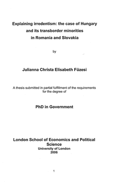 Explaining Irredentism: the Case of Hungary and Its Transborder Minorities in Romania and Slovakia