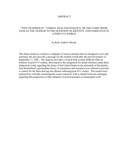 “Why So Serious?” Comics, Film and Politics, Or the Comic Book Film As the Answer to the Question of Identity and Narrative in a Post-9/11 World
