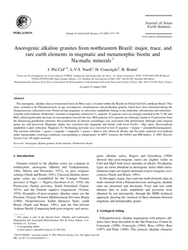 Anorogenic Alkaline Granites from Northeastern Brazil: Major, Trace, and Rare Earth Elements in Magmatic and Metamorphic Biotite and Na-Ma®C Mineralsq