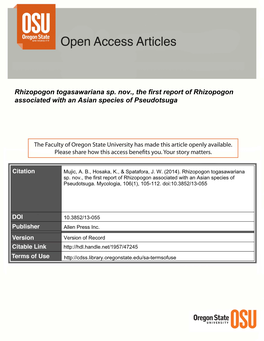 Rhizopogon Togasawariana Sp. Nov., the First Report of Rhizopogon Associated with an Asian Species of Pseudotsuga