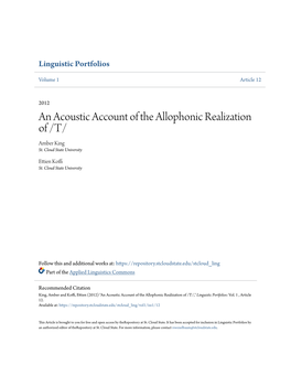 An Acoustic Account of the Allophonic Realization of /T/ Amber King St