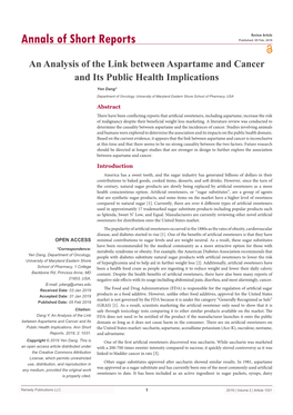 An Analysis of the Link Between Aspartame and Cancer and Its Public Health Implications