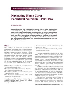 Navigating Home Care: Parenteral Nutrition—Part Two