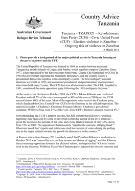 Election Violence in Zanzibar – Ongoing Risk of Violence in Zanzibar 15 March 2011