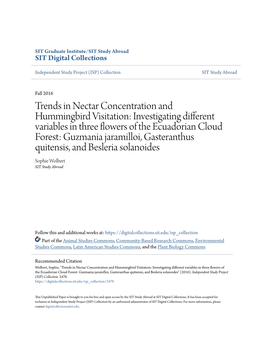 Trends in Nectar Concentration and Hummingbird Visitation