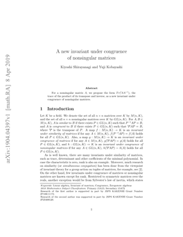 A New Invariant Under Congruence of Nonsingular Matrices