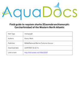 Field Guide to Requiem Sharks (Elasmobranchiomorphi: Carcharhinidae) of the Western North Atlantic