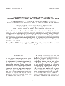 Quinones and Non-Quinones from the Defensive Secretion of Unciger Transsilvanicus (Verhoeff, 1899) (Diplopoda, Julida, Julidae), from Serbia