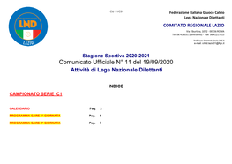 Comunicato Ufficiale N° 11 Del 19/09/2020 Attività Di Lega Nazionale Dilettanti