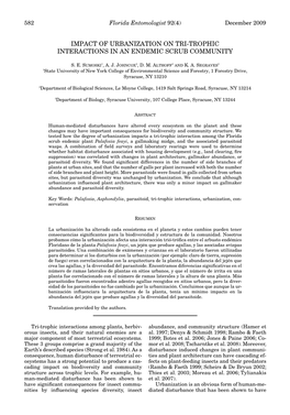 Impact of Urbanization on Tri-Trophic Interactions in an Endemic Scrub Community