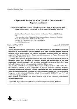 A Systematic Review on Main Chemical Constituents of Papaver Bracteatum