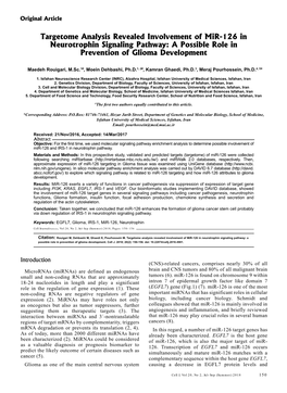 Targetome Analysis Revealed Involvement of Mir-126 in Neurotrophin Signaling Pathway: a Possible Role in Prevention of Glioma Development