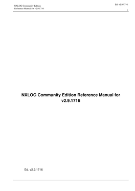 NXLOG Community Edition Reference Manual for V2.9.1716 I