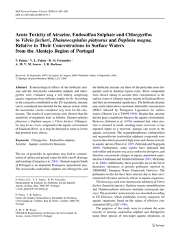 Acute Toxicity of Atrazine, Endosulfan Sulphate and Chlorpyrifos