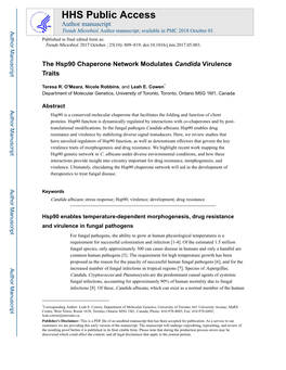 The Hsp90 Chaperone Network Modulates Candida Virulence Traits