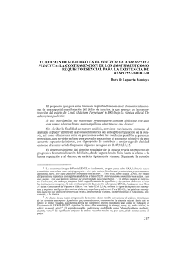 El Elemento Subjetivo En El Edictum De Adtemptata Pudicitia: La Contravención De Los Boni Mores Como Requisito Esencial Para La Existencia De Responsabilidad