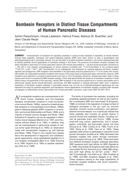 Bombesin Receptors in Distinct Tissue Compartments of Human Pancreatic Diseases Achim Fleischmann, Ursula Läderach, Helmut Friess, Markus W
