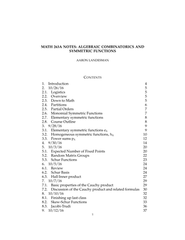 Math 263A Notes: Algebraic Combinatorics and Symmetric Functions