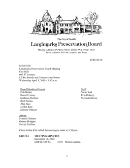 1 LPB 189/19 MINUTES Landmarks Preservation Board Meeting City