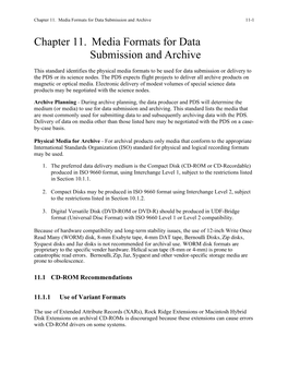 Chapter 11. Media Formats for Data Submission and Archive 11-1