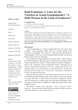 Dalit Feminism: a Voice for the Voiceless in Aruna Gogulamanda's