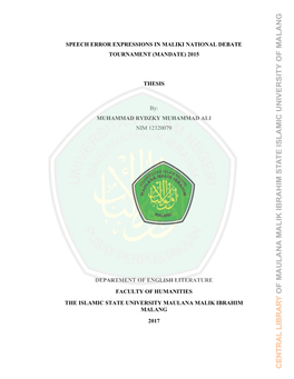 Speech Error Expressions in Maliki National Debate Tournament (Mandate) 2015