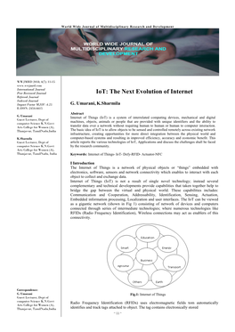 Iot: the Next Evolution of Internet Refereed Journal Indexed Journal Impact Factor MJIF: 4.25 G