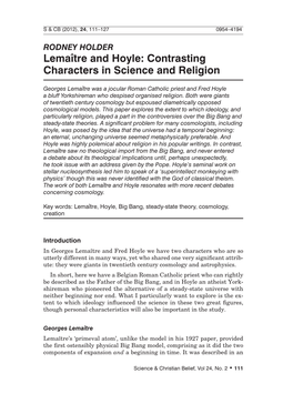 Lemaître and Hoyle: Contrasting Characters in Science and Religion