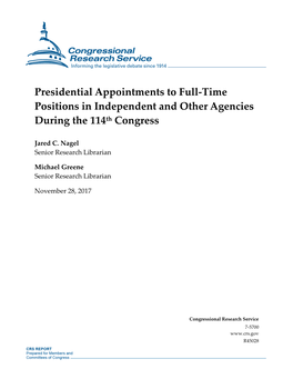 Presidential Appointments to Full-Time Positions in Independent and Other Agencies During the 114Th Congress