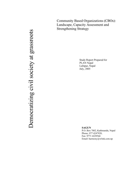 Study Report on "Comminity Based Organizations(Cbos): Landscape